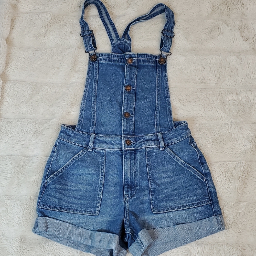 Hollister California High Rise Mom Short Overall Vintage Stretch S